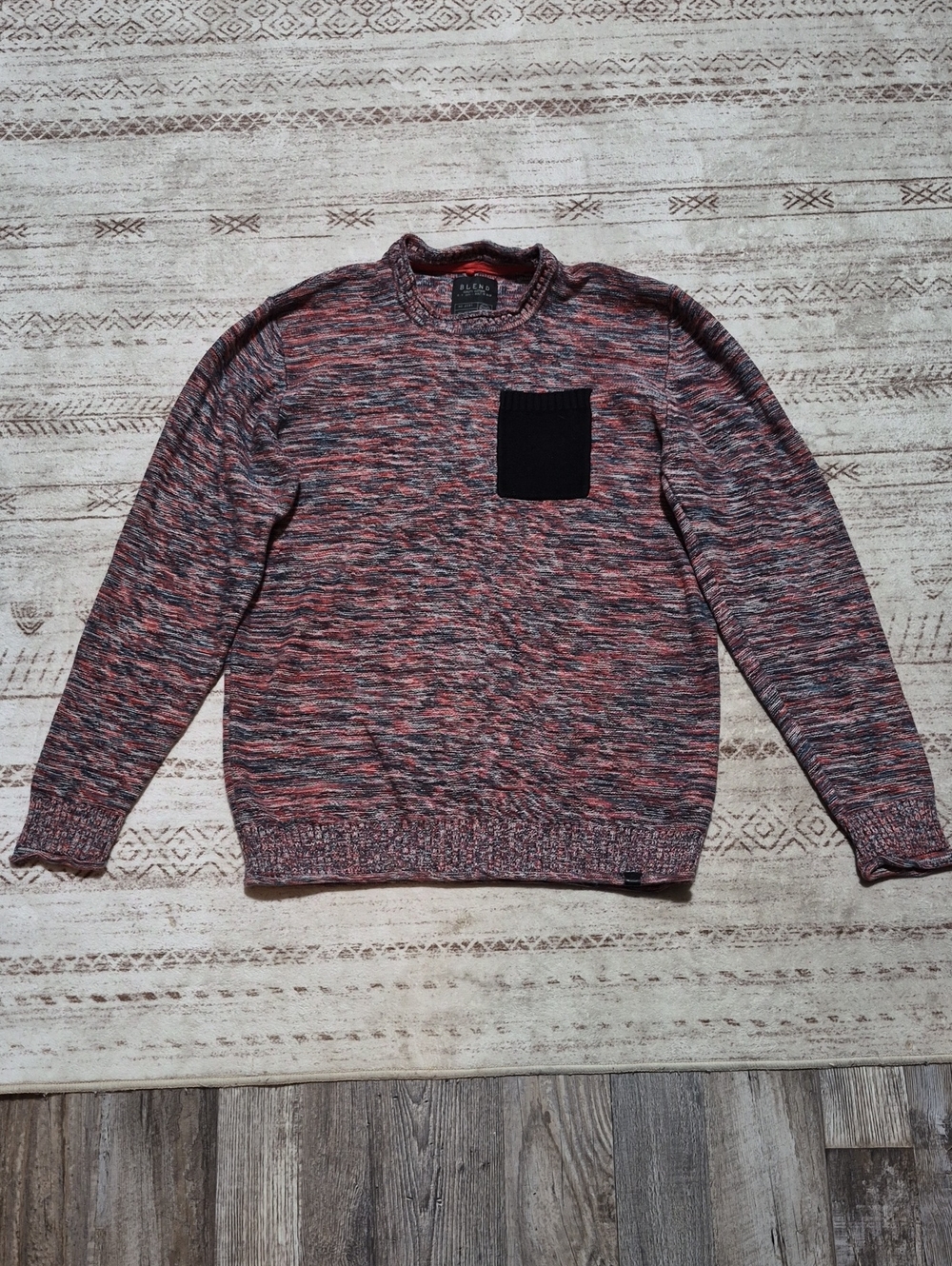 Men's Marled Red Crewneck Sweater with Black Chest Pocket